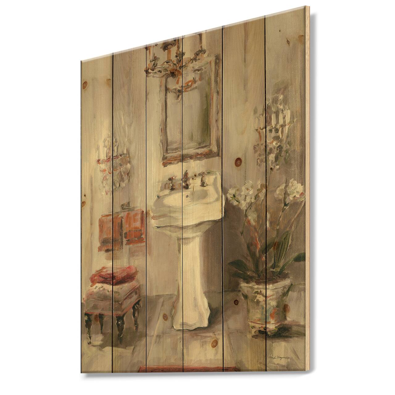 Designart - French Bath La baignoire I - Traditional Bathroom Print on Natural Pine Wood